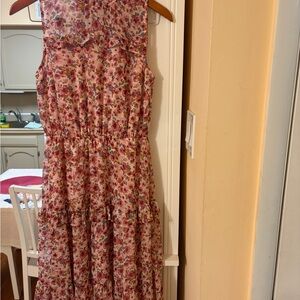 Floral Tiered Sleeveless Midi Dress - Pink Floral